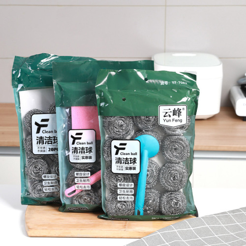 Stainless steel cleaning ball comes with handle 20 steel ball set handle kitchen brush pot large steel ball brush