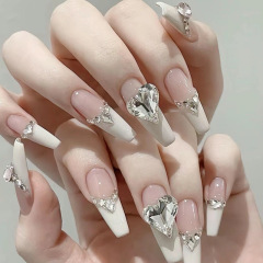 Handmade wearable nail patches, hand-painted French simple INS style, full of diamonds, wearable nail art patches, wholesale fake nails