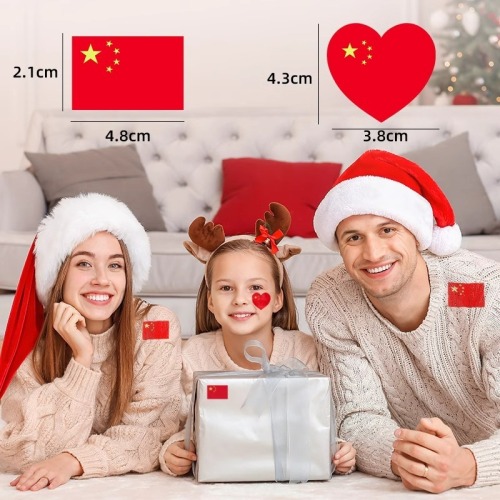Five-star red flag stickers on the face, patriotic stickers for National Day activities, love stickers on arms and forehead, creative stickers