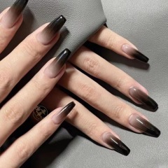 Gradient Black Phototherapy Nails Long Style Manicure Popular Dark Style Super Cool Hot Girl Style Handmade Wear Nails European and American