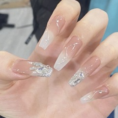 Purely handmade wearable nails, whitening, sparkling, gradient, loving, high-end manicure, removable, long-lasting finished products, phototherapy nails