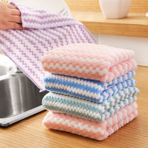 Cationic thickened coral velvet absorbent corrugated rag dish towel kitchen fiber non-stick oil household scouring pad