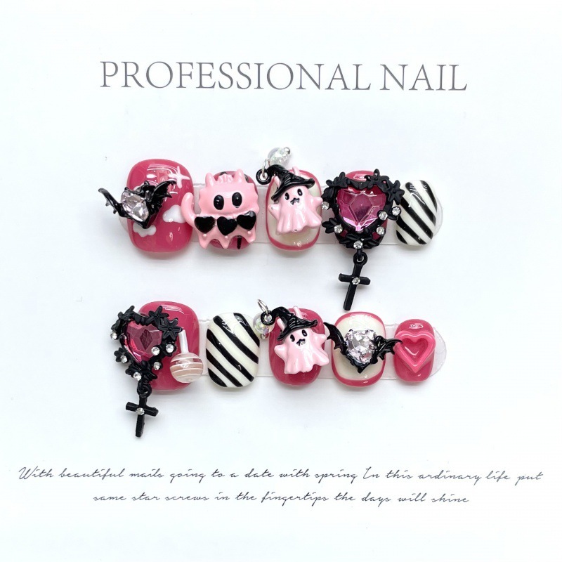 Handmade Wearable Nails Handmade Wearable Nails High-end Cute Funny Devil Heart Removable Fake Nails Nail Art Stickers