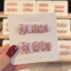 Yuedai [Heartbeat Signal] Two-color cat-eye handmade wearable nails Xiaohongshu's popular style is light and luxurious, gentle and whitening