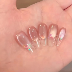 SP-173 Aurora Cherry Blossom 10 Pieces Light Therapy Handmade Nails Cat Eye Gradient Petals Gentle Manicure Nail Pieces Wholesale