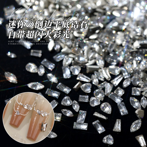 Zircon manicure jewelry with beveled edges, mini flat-bottomed diamonds, transparent white, special-shaped piles of diamonds, flashing manicure diamond jewelry, wholesale