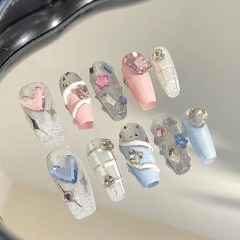 Fake nails manicure patches sweet girl long love manicure wearable manicure handmade finished patches wholesale