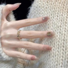 Fingertip Elf purely handmade wear lotus root powder clear long manicure stickers gentle Korean style versatile removable nail pieces