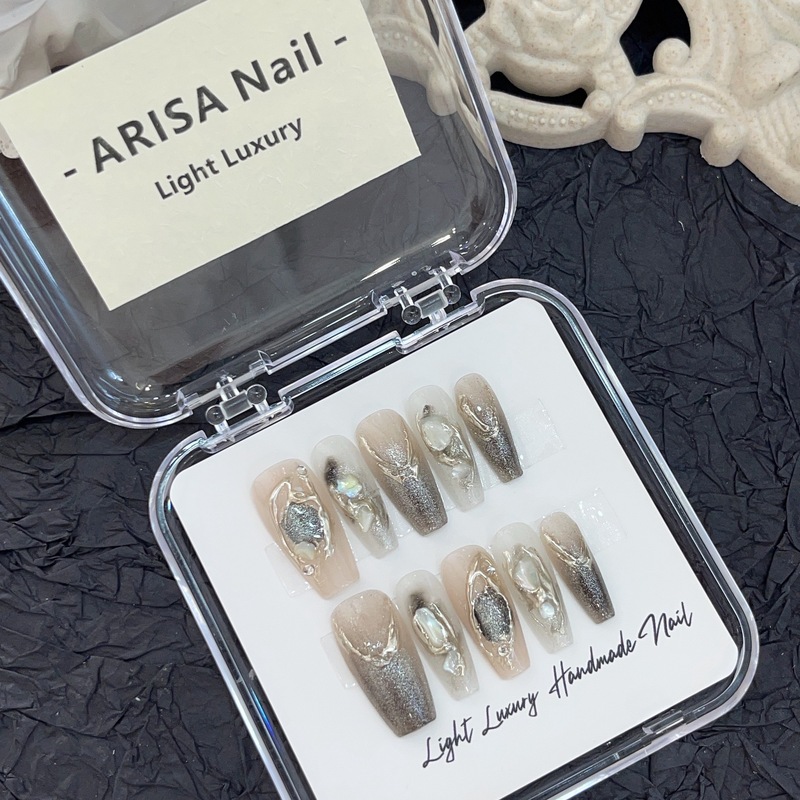 [Original real shot] Cat's Eye Magic Mirror Powder Style, smudged handmade wearable nails, light luxury, pure handmade, high-quality controlled nails