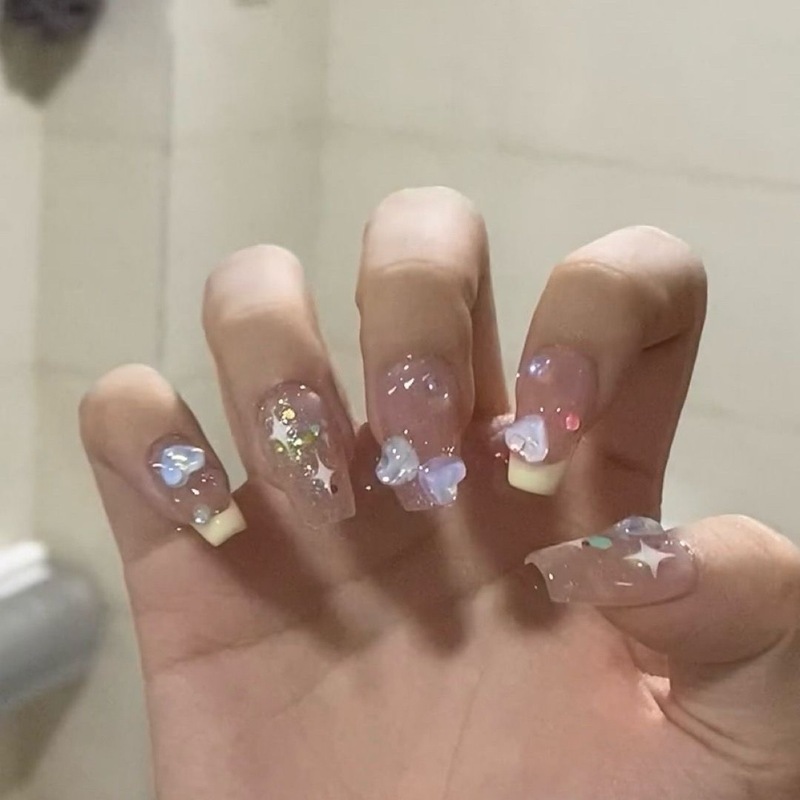 Handmade manicure wearable nail cream sweetheart girl French love mermaid bubble beads manicure dopamine whitening