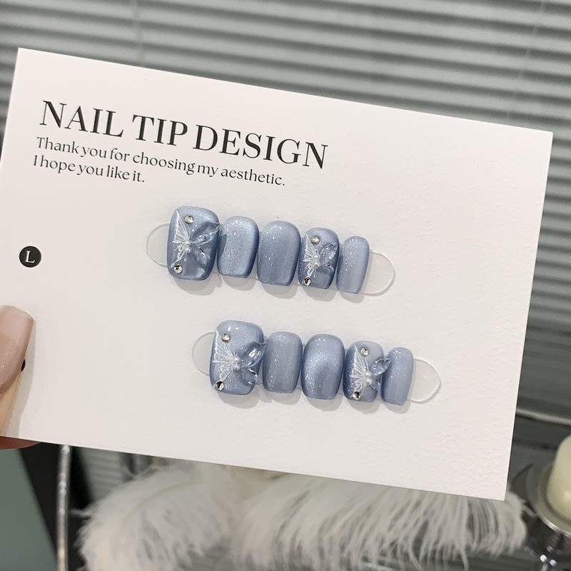 One Gu Manicure Summer Refreshing Glacier Blue Cat's Eye Embossed Three-dimensional Diamond Butterfly Rhine Nail Patch