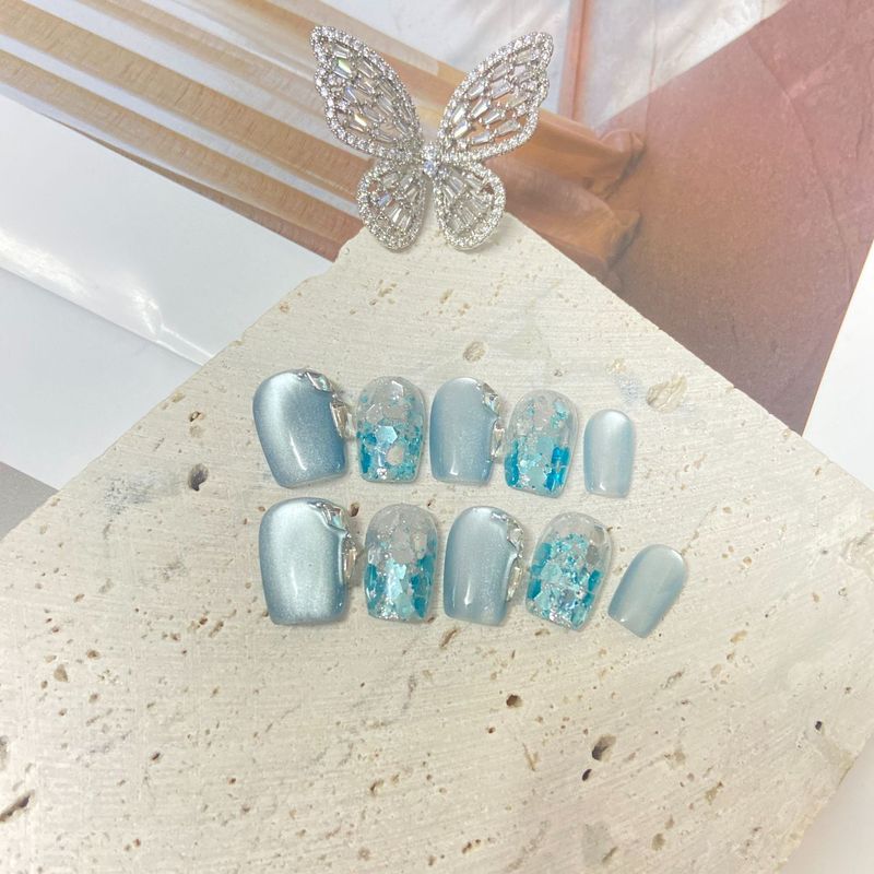 Mystery of the Ocean Handmade Nails Glitter Cat Eye Summer Whitening Gentle Versatility Youthful High-Quality Nail Patch