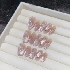 Alice Fairy Butterfly Cat Eye Pearl Nude Color High-end Light Luxury Phototherapy Nail Art Nail Art Wearable Manicure Wholesale Manufacturer