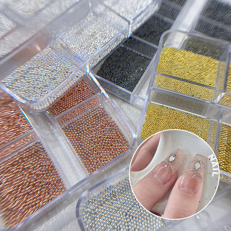 Mini small steel beads nail art jewelry Japanese style gold silver rose gold gun black size mixed metal steel beads wholesale