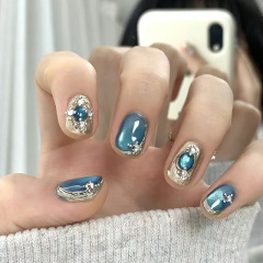 Handmade Nails Internet Celebrity Xiaohongshu’s Popular Buccellati Blue Cat’s Eye Gemstone Magic Mirror Powder Fake Nail Patch