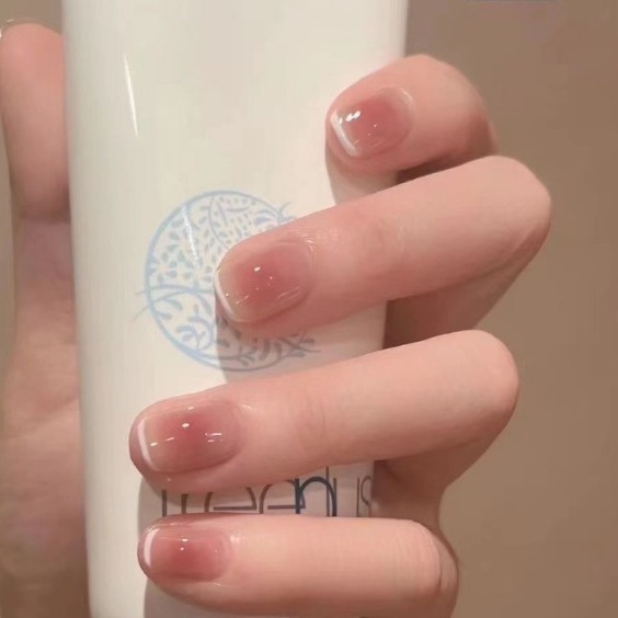【67】Purely handmade nail fairy's same style best-selling peach blush white short French fake nail stickers