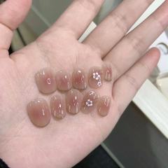 Purely handmade phototherapy wearable nails Spring Peach Blossom Wholesale finished product reusable nail patch removable cat