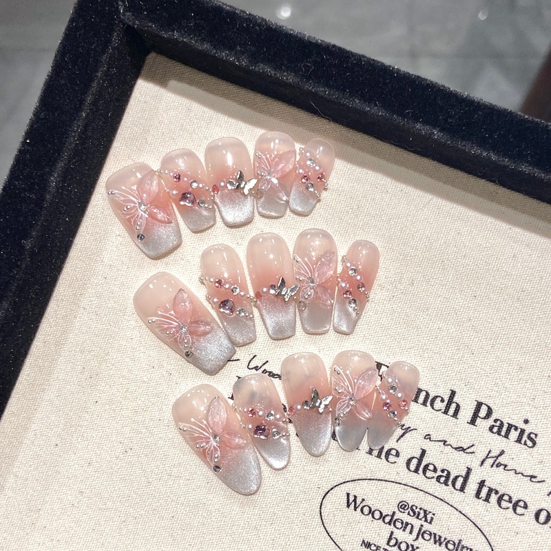 Purely handmade phototherapy wearable nail mirror Moon Butterfly Cat's Eye original wholesale finished product reusable nail patch removable