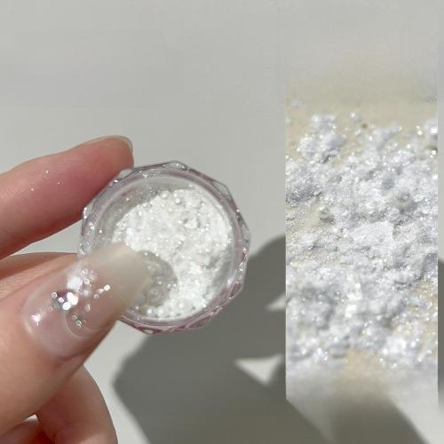 Cross-border white moonlight opal powder nail art pearl mica flakes high-gloss cloud brocade powder pure white glitter powder nail art jewelry wholesale
