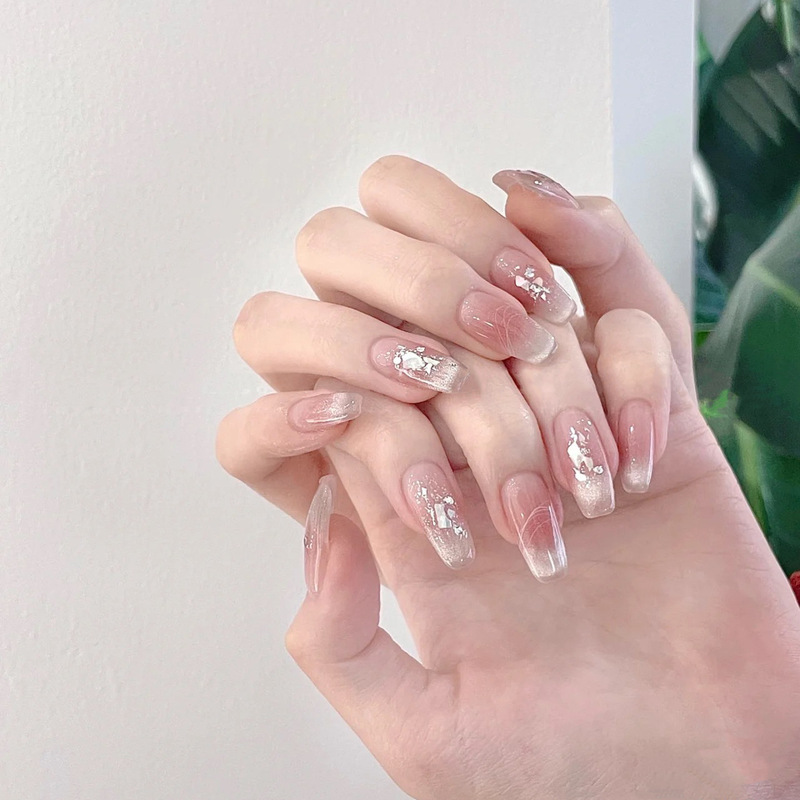 [Broken Fritillaria] Light Nude Pink French Cat Eyes Pure Handmade Wear Nails 2024 New Gentle Manicure