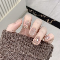 Purely handmade wearable glass beads cat eye manicure rad white nude color short ins detachable