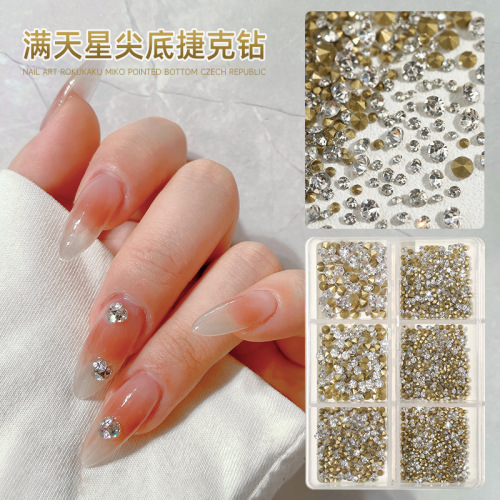 Manicure 6 grids with pointed base diamonds, Internet celebrity DIY piles of diamonds, popular nail decoration accessories, mixed diamond jewelry wholesale