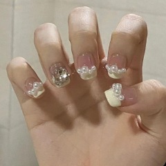 Purely handmade wearable nails wholesale Donghai wearable nails manicure pearl cream puff French pop-up ins style manicure