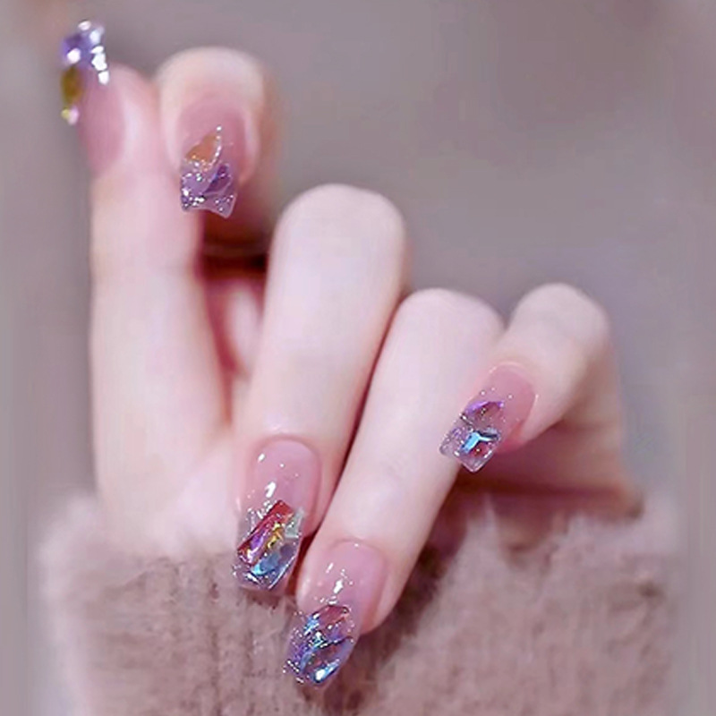 Wearable manicure finished products wholesale short ballet diamond style aurora sparkle nail polish nail polish nail polish fake nails