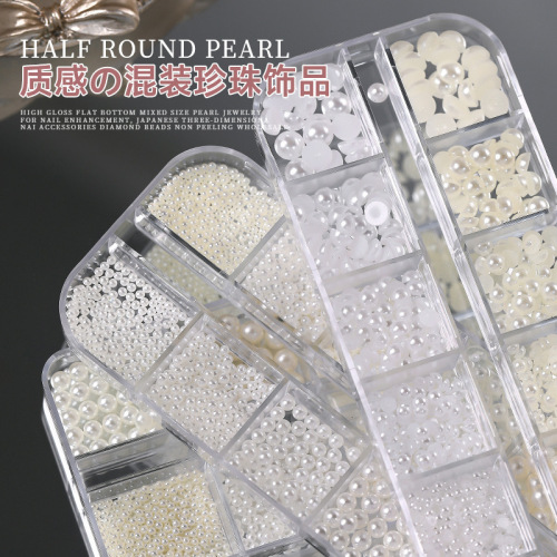 Nail art pearl jewelry high gloss non-shedding full round half side white size mixed round beads nail art jewelry wholesale