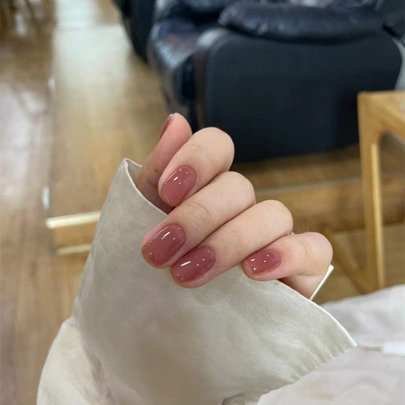 Wear Nail D50 Plum Jelly Mid-Length Manicure Patch Autumn and Winter Popular Showing White Ice Translucent Color Factory Direct Sales