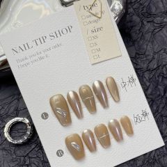 Nude metal mirror cat's eye handmade manicure simple color oatmeal iron finished fake nails handmade wear nails
