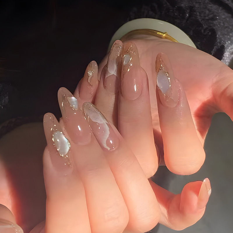 White wave gradient nail patches, simple wearable phototherapy manicure, 10-piece coded pure handmade wearable nails