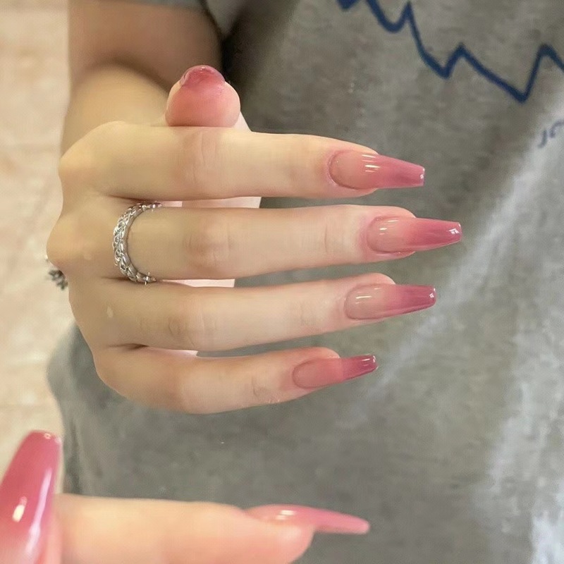 Hand-worn nail patch nail patch peach gradient ice nude color whitening Xiaohongshu popular photo therapy removable