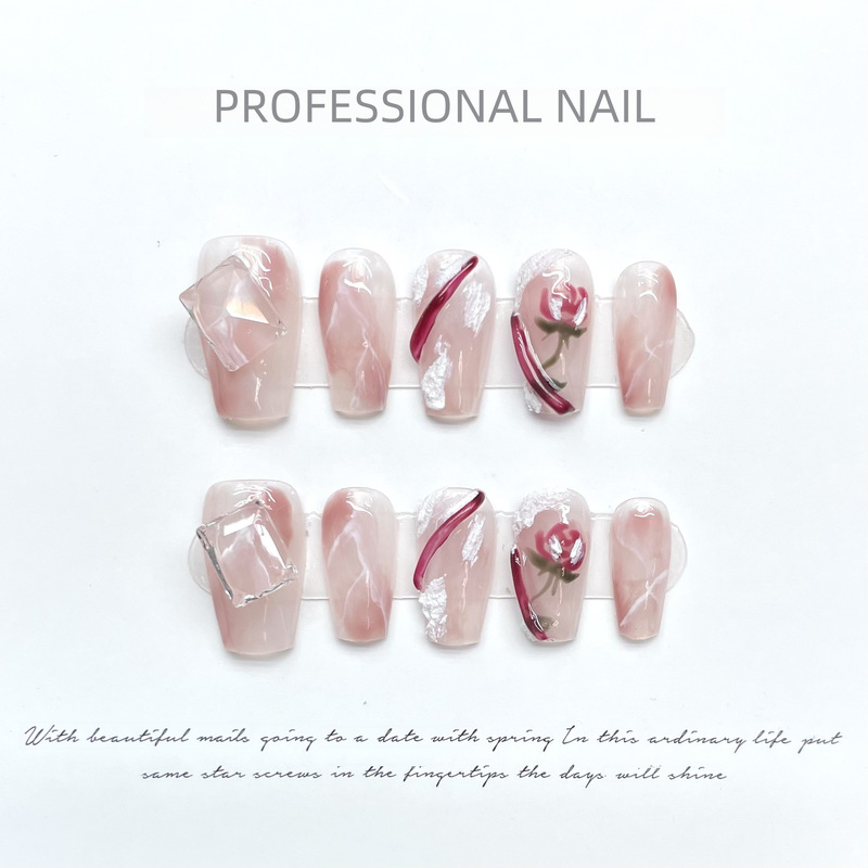 [Original real shot] Sweet Mourning Manicure Finished Mohe Rose Baroque Handmade Frosted Texture Detachable and Wearable