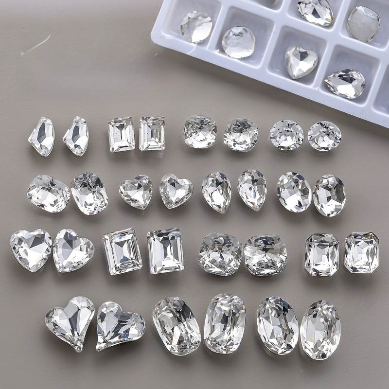 Transparent manicure diamond K9 explosive pointed base white diamond high quality love oval special-shaped diamond pile diamond manicure jewelry wholesale