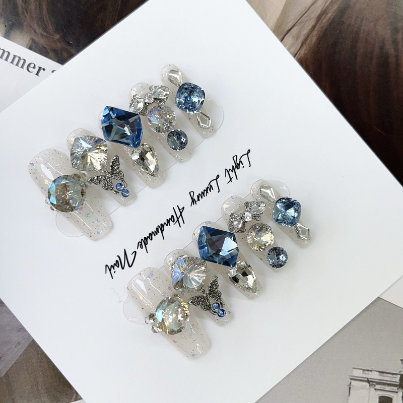 [Original real shot] Full diamond light luxury design pure handmade wearable nails light luxury pure handmade high quality control nails