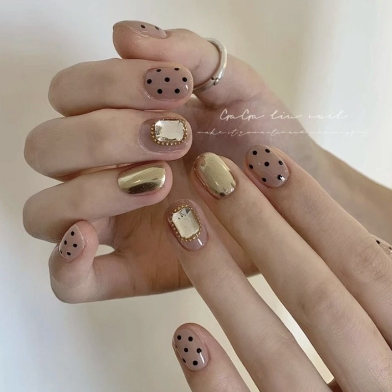 [Metal Wave Dots] Pure handmade manicure, wearable nails, metal polka dot manicure, high-end hot girl magic mirror polka dots