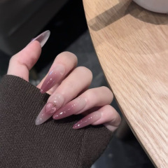 Gradient peach wearable nails, high-end handmade manicure patches, finished products, removable elegant fake nail patches