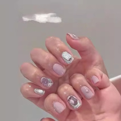 2024 Spring Handmade Nails Macaron Cream Purple Nail Art Short Style Nail Art Wholesale