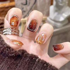 Amber tea jelly wearable nails love nail patches special-shaped diamond manicure patches diamond fake nails finished product