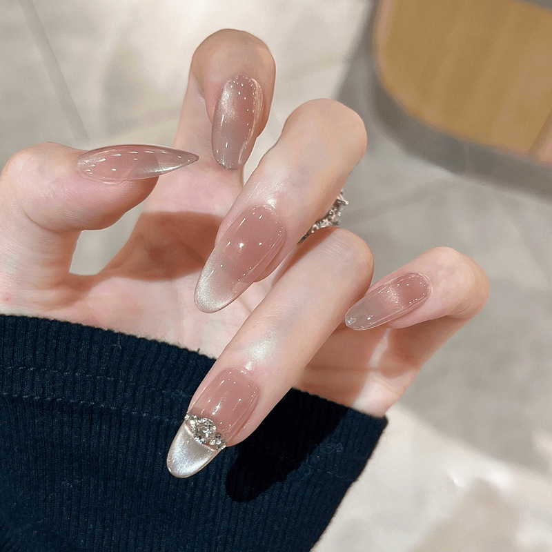 French handmade wearable nails, gentle diamonds, high-end temperament, whitening manicure patches, removable fake nails