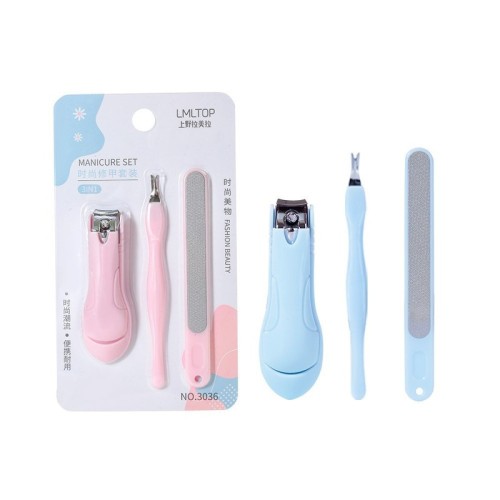 Lamela 3-piece manicure and manicure set, stainless steel nail clippers, polishing strips, V-shaped dead skin fork 3036
