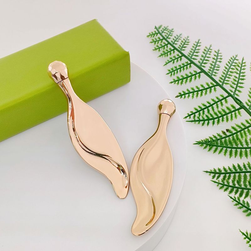 Leaf-shaped arc beauty scraper mini facial massage rolling massager metal zinc alloy facial massage stick