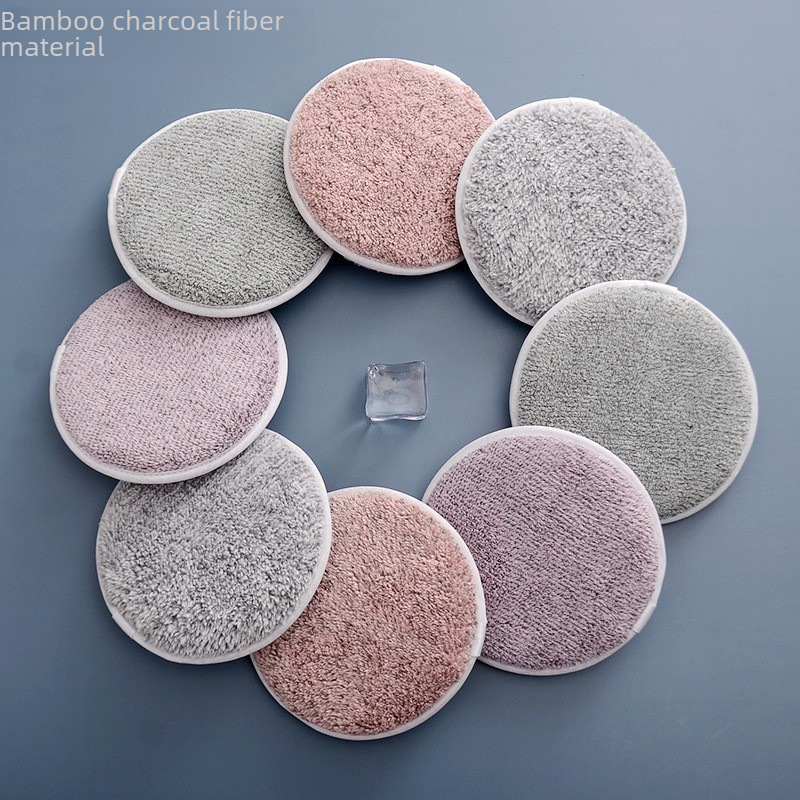 Wholesale hot selling bamboo carbon fiber cleansing facial beauty towel face wash puff three-layer water makeup remover powder puff 12g