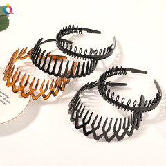 Qiyue non-slip toothed hair hoop pressed bangs broken hair headband simple black brown face wash hair accessories for women