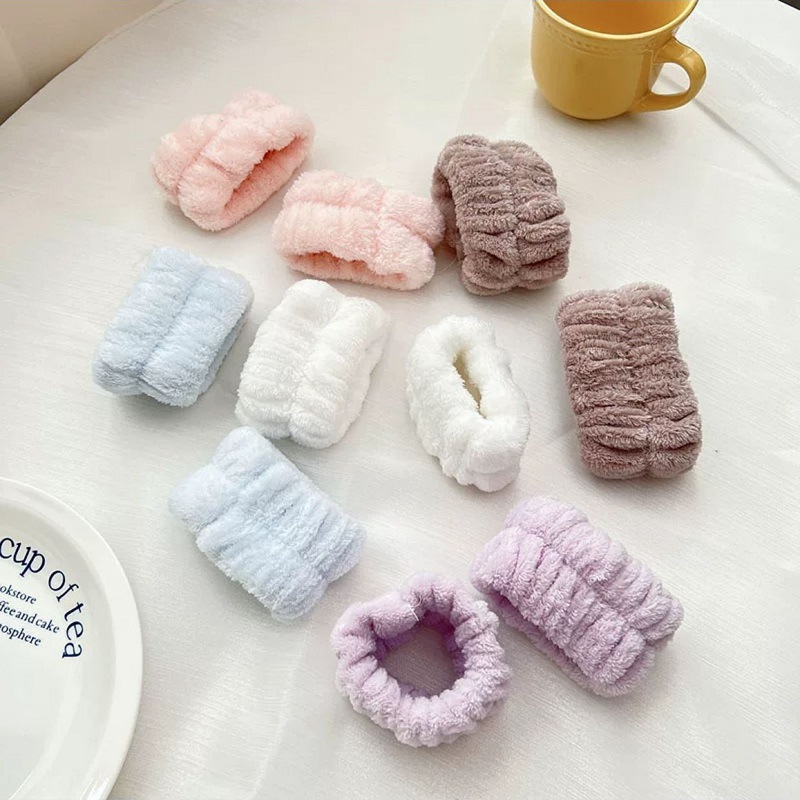 European and American cross-border French velvet hairband wristband set Amazon women's non-slip face wash headband self-adhesive semi-finished hair band