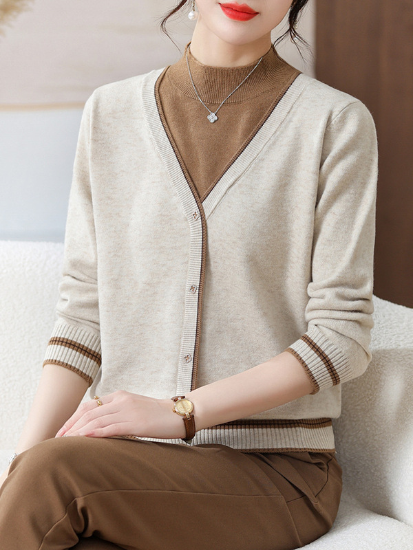 Mom's autumn sweater new style bottoming shirt fashionable middle-aged and elderly women's noble knitted tops 50 years old