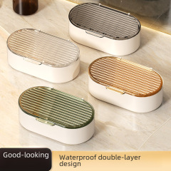 Light luxury covered soap box double-layer drain box household soap box bathroom countertop soap rack bathroom storage rack