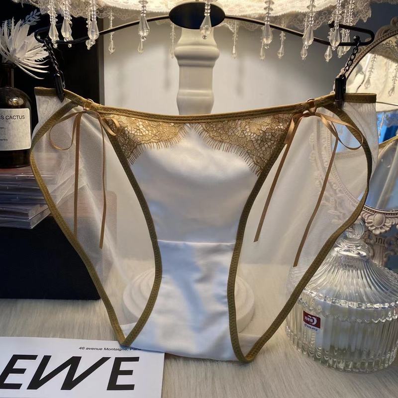 Simple and fashionable low waist high slit bow lace panties for women satin stitching eyelash lace briefs