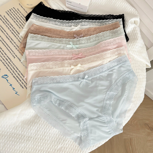 New summer underwear for women, thin antibacterial pure cotton crotch seamless mid-waist sexy lace girl triangle shorts